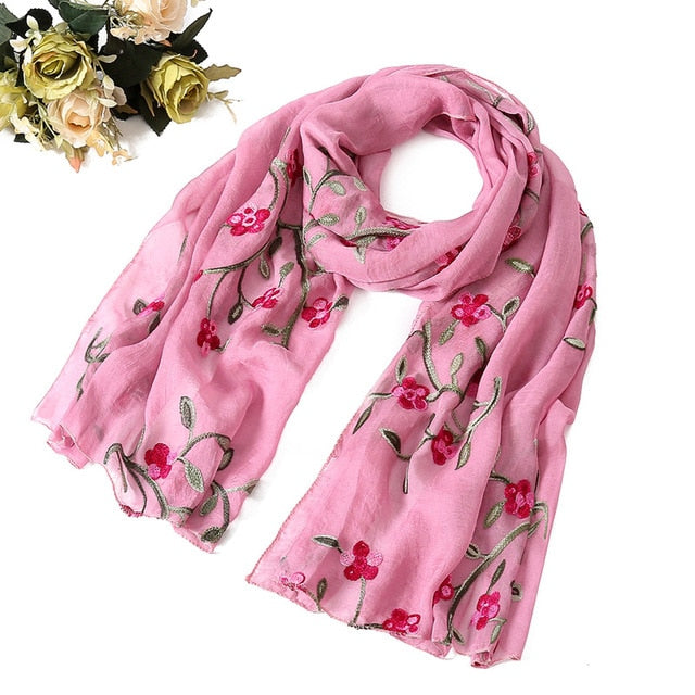 Fashion Silk Scarf Floral Printed Bandana Shawl #FS-22-women-wanahavit-pink 2-wanahavit