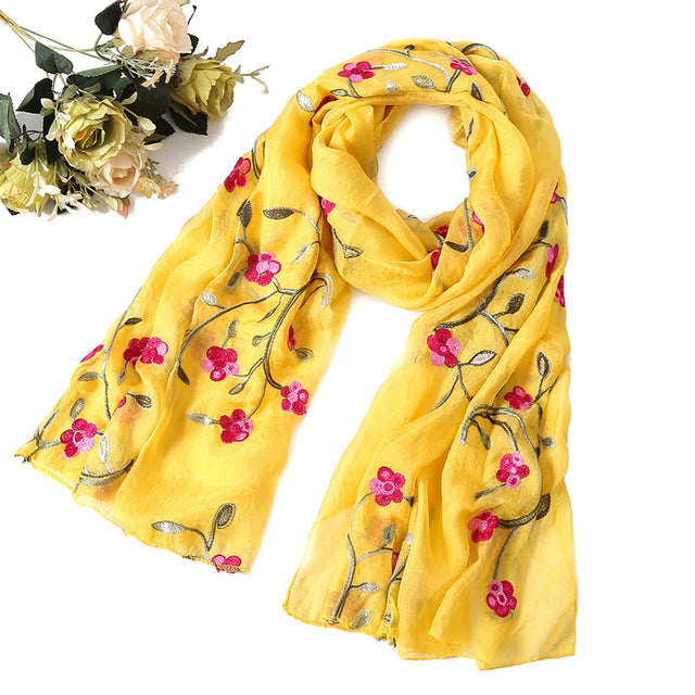 Fashion Silk Scarf Floral Printed Bandana Shawl #FS-22-women-wanahavit-yellow-wanahavit