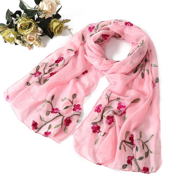 Fashion Silk Scarf Floral Printed Bandana Shawl #FS-22-women-wanahavit-pink 1-wanahavit