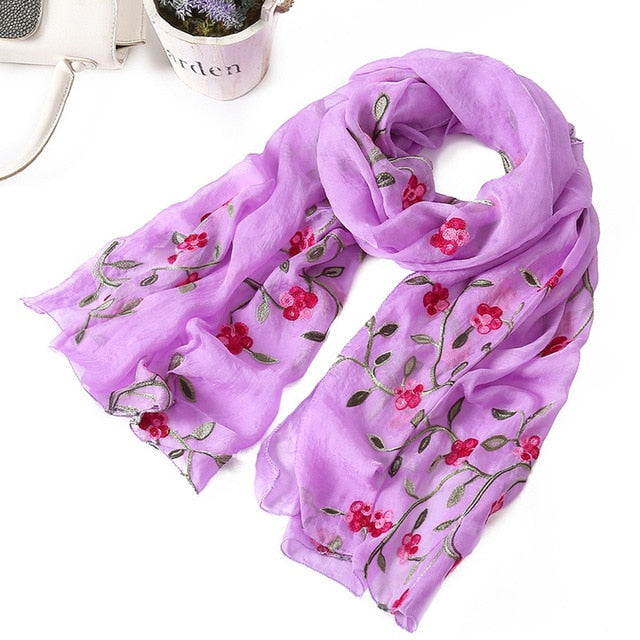 Fashion Silk Scarf Floral Printed Bandana Shawl #FS-22-women-wanahavit-purple-wanahavit