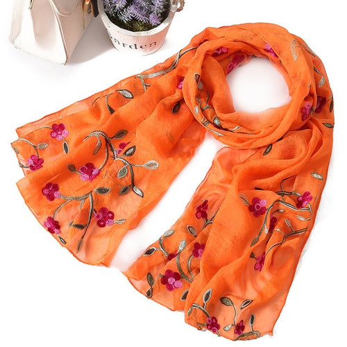 Load image into Gallery viewer, Fashion Silk Scarf Floral Printed Bandana Shawl #FS-22-women-wanahavit-orange-wanahavit
