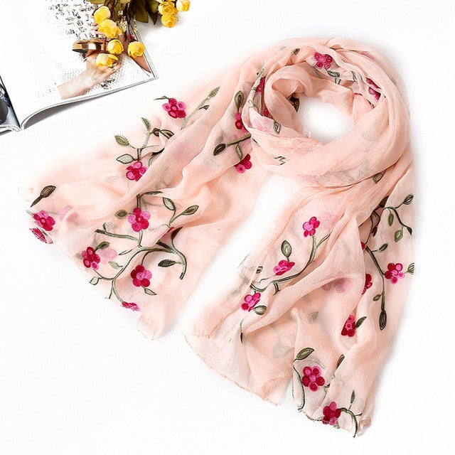 Fashion Silk Scarf Floral Printed Bandana Shawl #FS-22-women-wanahavit-pink 3-wanahavit