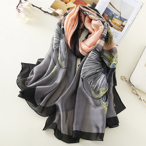 Load image into Gallery viewer, Fashion Silk Scarf Printed Bandana Shawl #5056-women-wanahavit-FS32 pink gray-wanahavit
