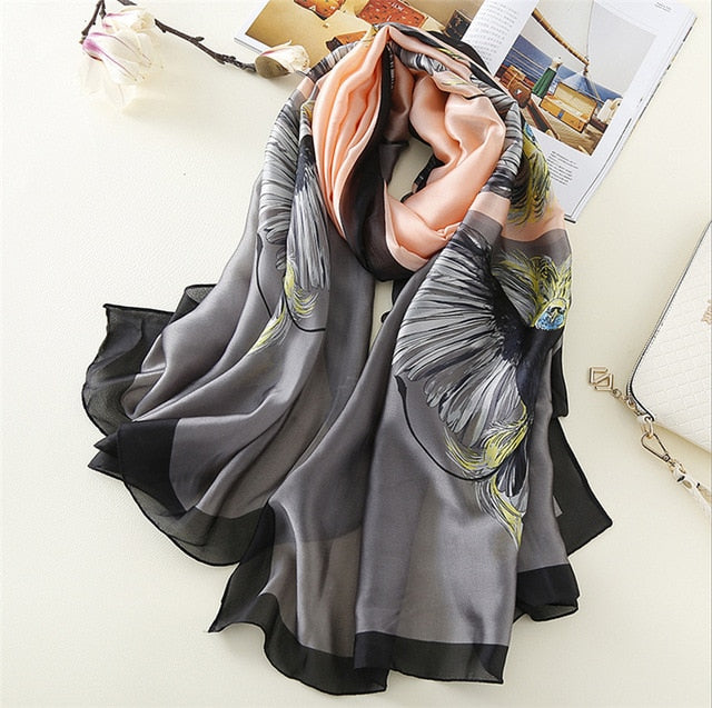 Fashion Silk Scarf Printed Bandana Shawl #5056-women-wanahavit-FS32 pink gray-wanahavit