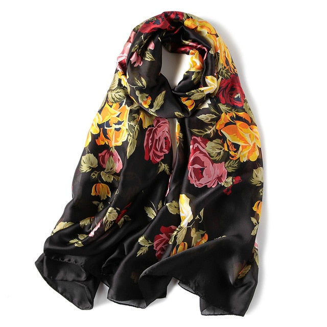 Fashion Silk Scarf Printed Bandana Shawl #5056-women-wanahavit-FS75 black-wanahavit