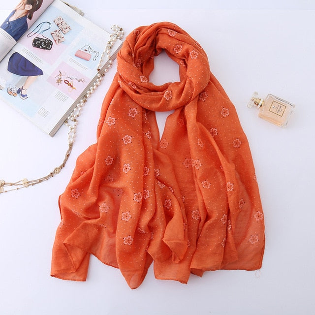Fashion Cotton Scarf Printed Bandana Shawl #6135-women-wanahavit-B-orange-wanahavit