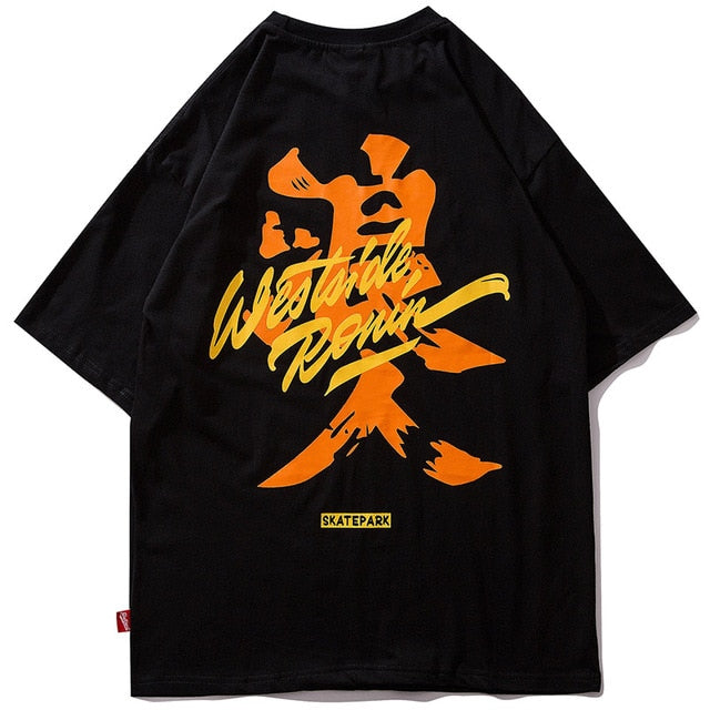 West Side Ronin Printed Hip Hop Streetwear Loose Tees-unisex-wanahavit-Black-Asian M-wanahavit