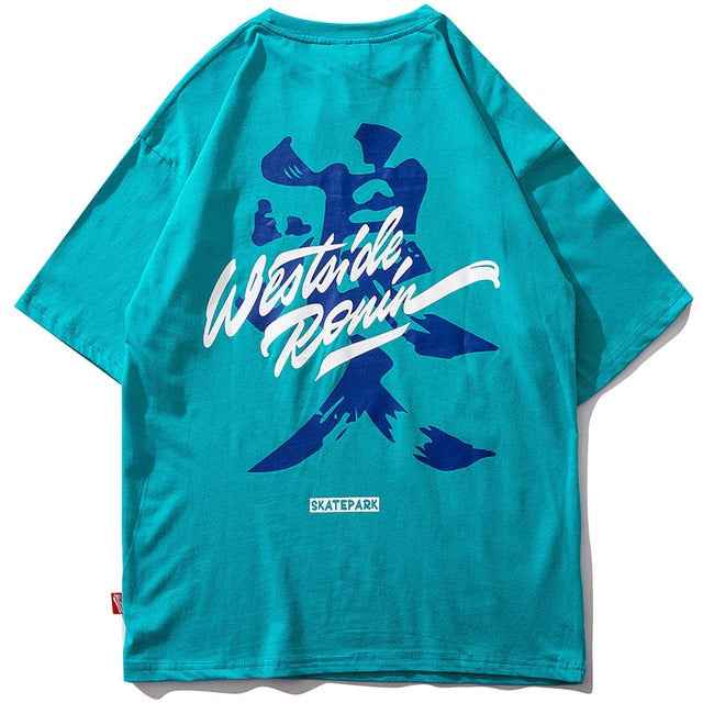West Side Ronin Printed Hip Hop Streetwear Loose Tees-unisex-wanahavit-Lake Blue-Asian M-wanahavit