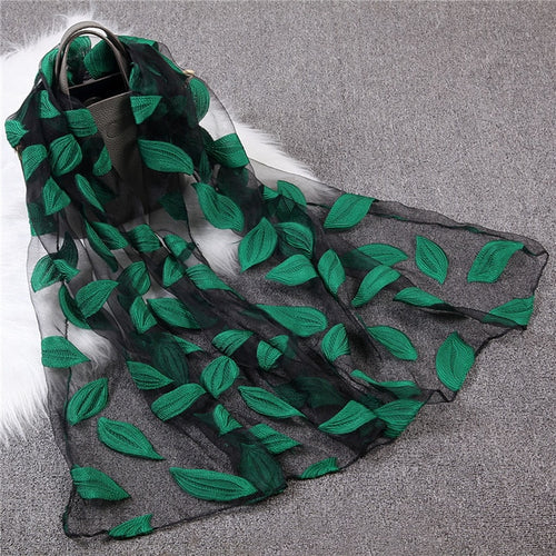 Load image into Gallery viewer, Fashion Silk Scarf Leaf Printed Bandana Shawl #JS-1-women-wanahavit-green-wanahavit
