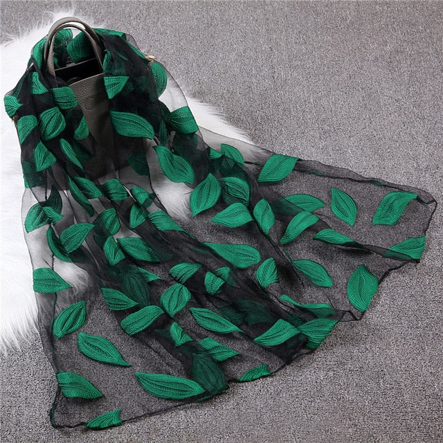 Fashion Silk Scarf Leaf Printed Bandana Shawl #JS-1-women-wanahavit-green-wanahavit