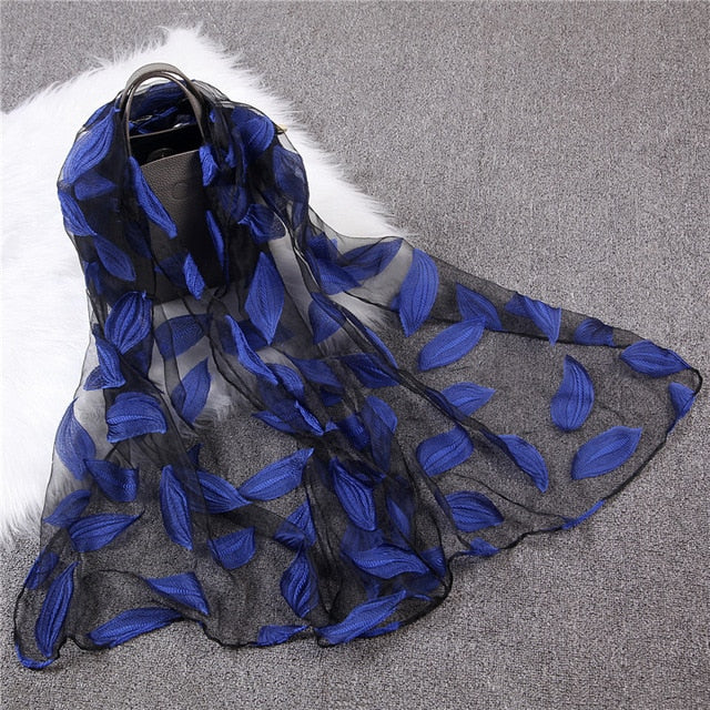 Fashion Silk Scarf Leaf Printed Bandana Shawl #JS-1-women-wanahavit-blue-wanahavit