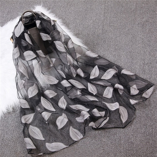 Load image into Gallery viewer, Fashion Silk Scarf Leaf Printed Bandana Shawl #JS-1-women-wanahavit-gray-wanahavit
