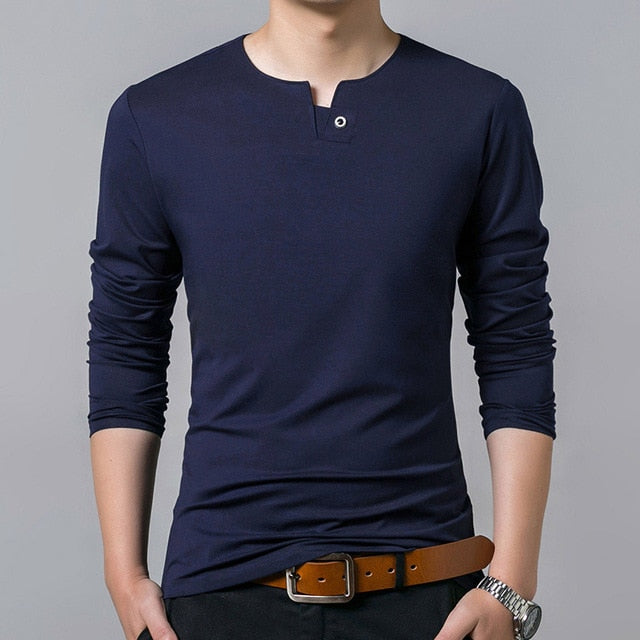 Mercerized Cotton Trends Korean Slim Fit Long Sleeve Shirt-men-wanahavit-Navy Blue-M-wanahavit