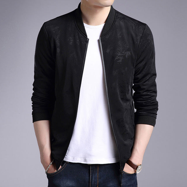 Slim Fit Pattern Wind Breaker Bomber Jackets-men-wanahavit-Black-M-wanahavit