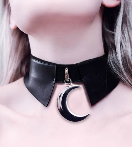 PU Leather Moon Pendant Cool Chic Necklace-women-wanahavit-wanahavit