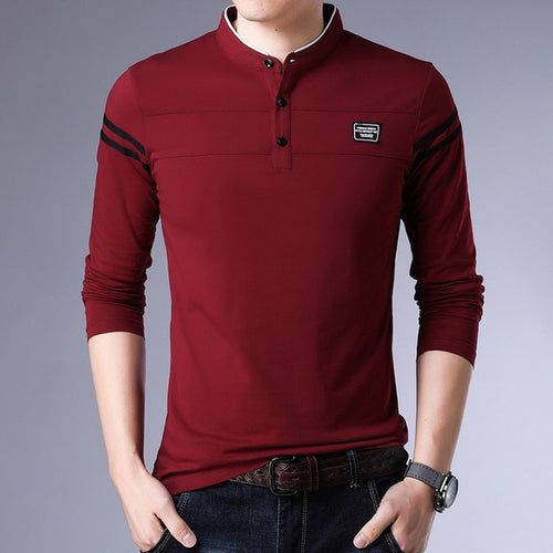 Load image into Gallery viewer, Korean Striped Slim Fit Long Sleeve Polo Shirt-men-wanahavit-Red-M-wanahavit
