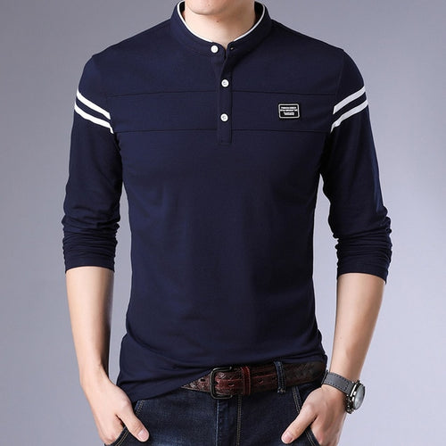 Load image into Gallery viewer, Korean Striped Slim Fit Long Sleeve Polo Shirt-men-wanahavit-Navy Blue-M-wanahavit
