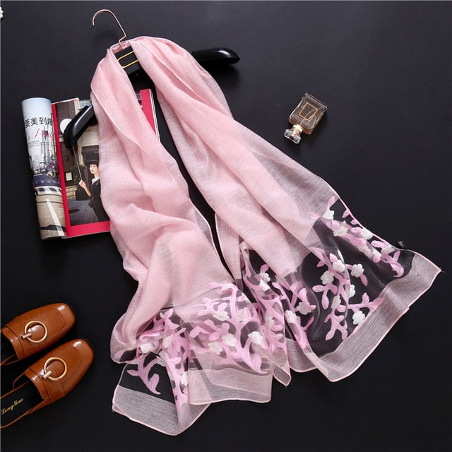 Fashion Silk Scarf Floral Printed Bandana Shawl #1366-women-wanahavit-pink-wanahavit