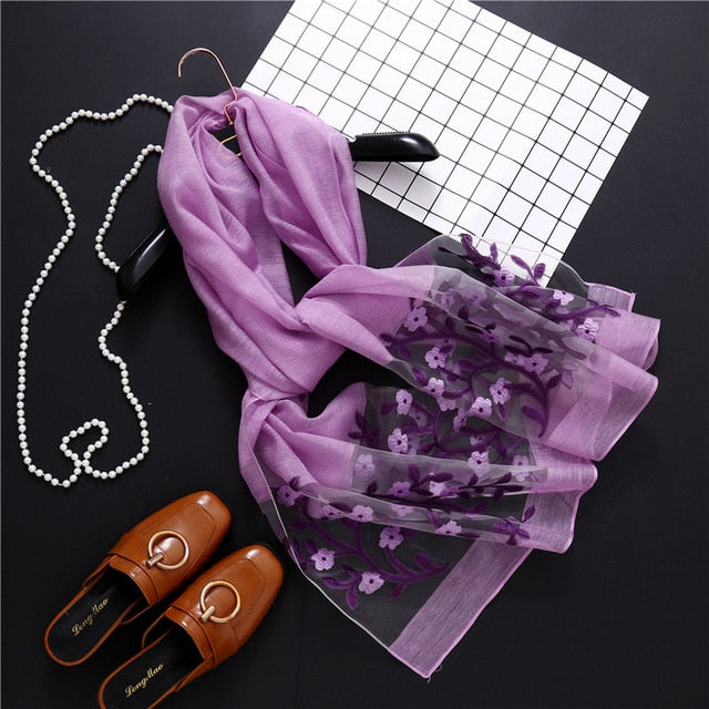 Fashion Silk Scarf Floral Printed Bandana Shawl #1366-women-wanahavit-bright purple-wanahavit