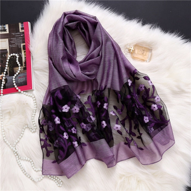 Fashion Silk Scarf Floral Printed Bandana Shawl #1366-women-wanahavit-purple-wanahavit
