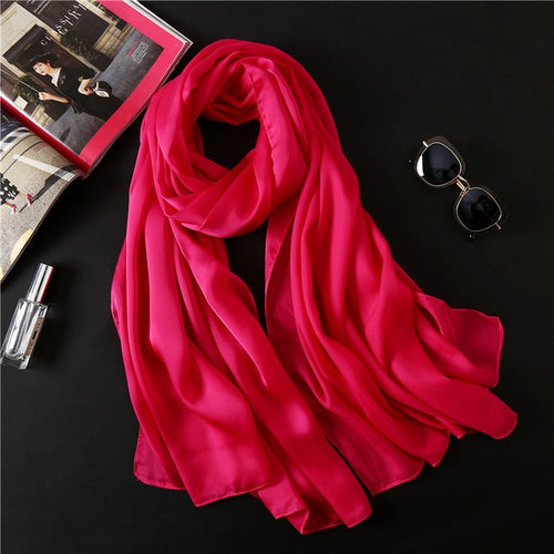 Load image into Gallery viewer, Fashion Silk Scarf Solid Color Bandana Shawl #FS-1-women-wanahavit-red 2-wanahavit
