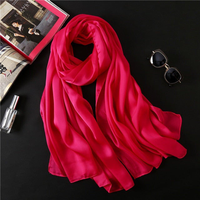 Fashion Silk Scarf Solid Color Bandana Shawl #FS-1-women-wanahavit-red 2-wanahavit