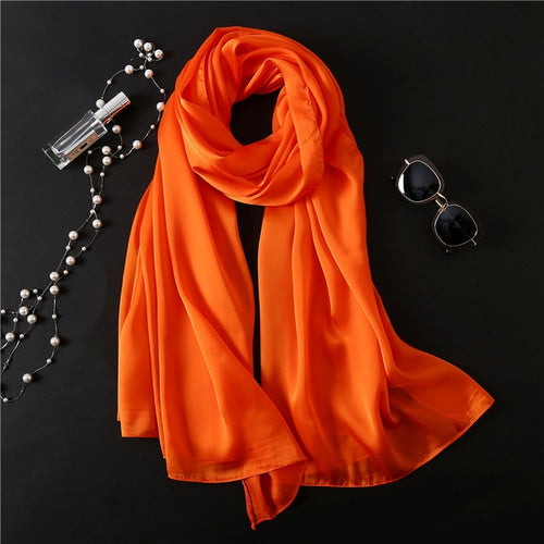 Load image into Gallery viewer, Fashion Silk Scarf Solid Color Bandana Shawl #FS-1-women-wanahavit-orange-wanahavit
