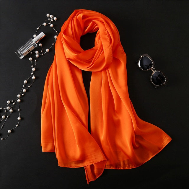 Fashion Silk Scarf Solid Color Bandana Shawl #FS-1-women-wanahavit-orange-wanahavit