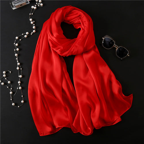 Load image into Gallery viewer, Fashion Silk Scarf Solid Color Bandana Shawl #FS-1-women-wanahavit-red 1-wanahavit
