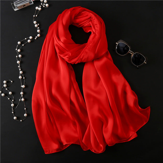 Fashion Silk Scarf Solid Color Bandana Shawl #FS-1-women-wanahavit-red 1-wanahavit