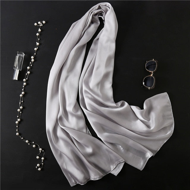Fashion Silk Scarf Solid Color Bandana Shawl #FS-1-women-wanahavit-gray-wanahavit