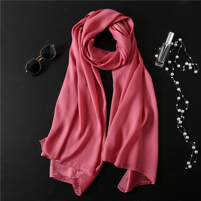 Fashion Silk Scarf Solid Color Bandana Shawl #FS-1-women-wanahavit-red 4-wanahavit