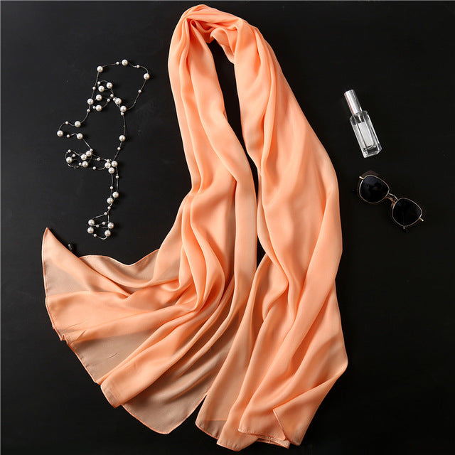 Fashion Silk Scarf Solid Color Bandana Shawl #FS-1-women-wanahavit-xue ya-wanahavit