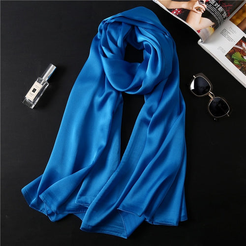 Load image into Gallery viewer, Fashion Silk Scarf Solid Color Bandana Shawl #FS-1-women-wanahavit-blue 2-wanahavit
