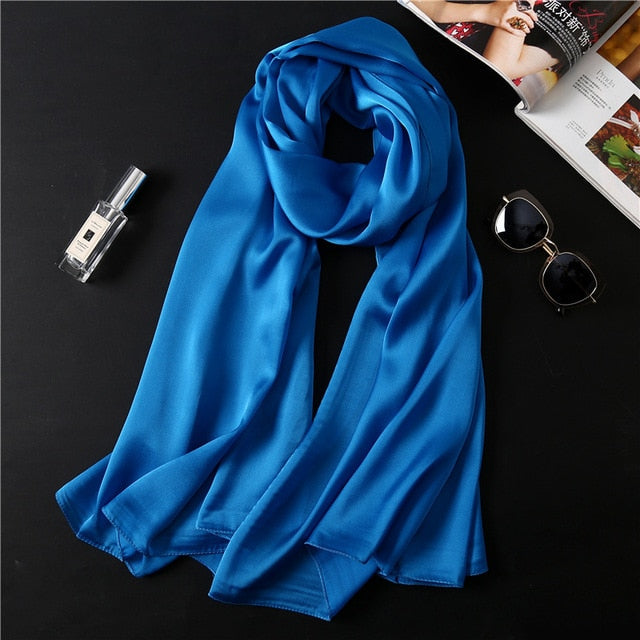 Fashion Silk Scarf Solid Color Bandana Shawl #FS-1-women-wanahavit-blue 2-wanahavit
