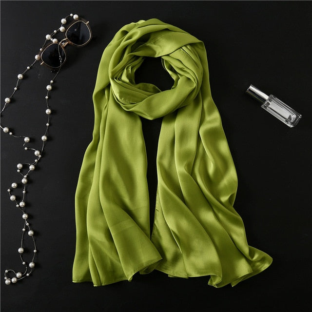 Fashion Silk Scarf Solid Color Bandana Shawl #FS-1-women-wanahavit-green-wanahavit