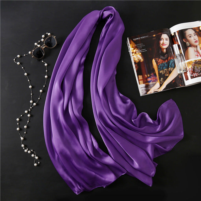 Fashion Silk Scarf Solid Color Bandana Shawl #FS-1-women-wanahavit-purple-wanahavit