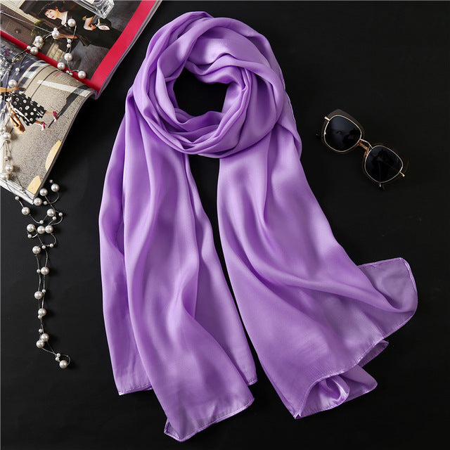 Fashion Silk Scarf Solid Color Bandana Shawl #FS-1-women-wanahavit-light purple-wanahavit