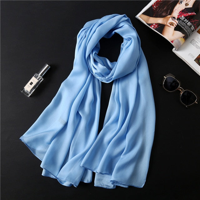 Fashion Silk Scarf Solid Color Bandana Shawl #FS-1-women-wanahavit-light blue-wanahavit