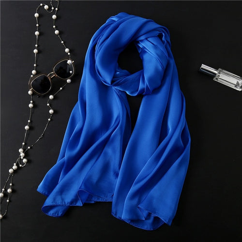 Load image into Gallery viewer, Fashion Silk Scarf Solid Color Bandana Shawl #FS-1-women-wanahavit-blue-wanahavit

