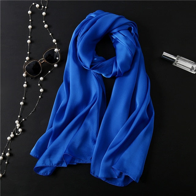 Fashion Silk Scarf Solid Color Bandana Shawl #FS-1-women-wanahavit-blue-wanahavit