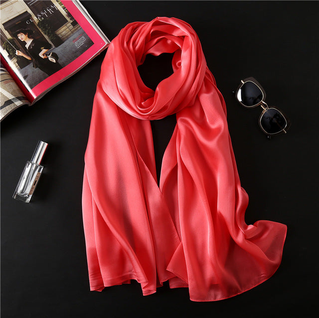Fashion Silk Scarf Solid Color Bandana Shawl #FS-1-women-wanahavit-red 3-wanahavit