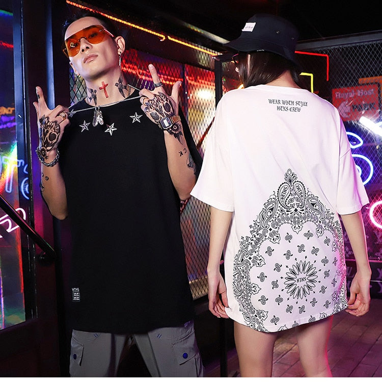 Circular Mandala Printed Hip Hop Streetwear Loose Tees-unisex-wanahavit-Black-Asian M-wanahavit