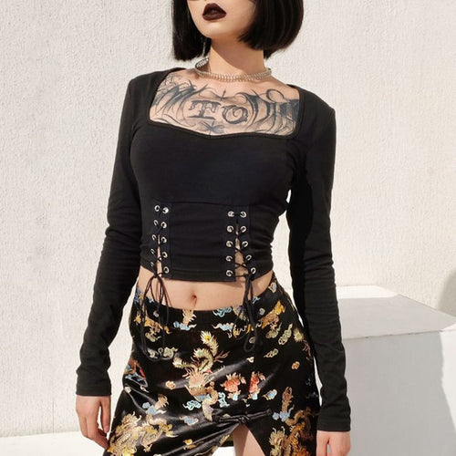 Load image into Gallery viewer, Lace Up Square Collar Long Sleeve Floral Skirt-women-wanahavit-set-L-wanahavit
