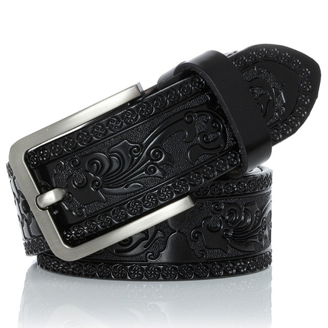 Genuine Leather Vintage Engrave Pin Buckle Belts-men-wanahavit-YH918 Black-100cm-wanahavit
