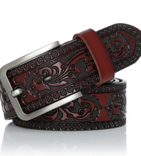 Genuine Leather Vintage Engrave Pin Buckle Belts-men-wanahavit-YH918 Coffee-100cm-wanahavit