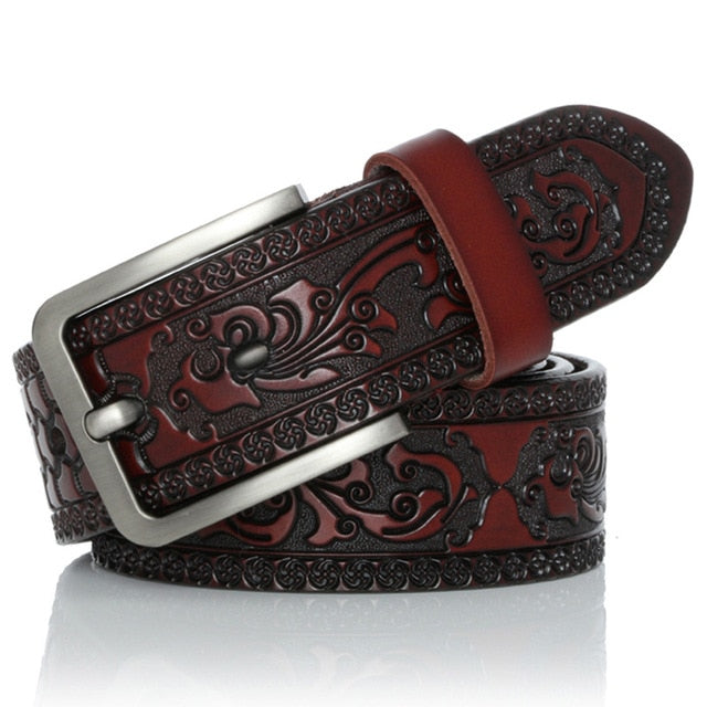 Genuine Leather Vintage Engrave Pin Buckle Belts-men-wanahavit-YH918 Coffee-100cm-wanahavit