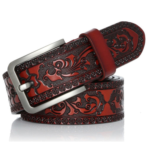 Load image into Gallery viewer, Genuine Leather Vintage Engrave Pin Buckle Belts-men-wanahavit-YH918 Red wine-100cm-wanahavit
