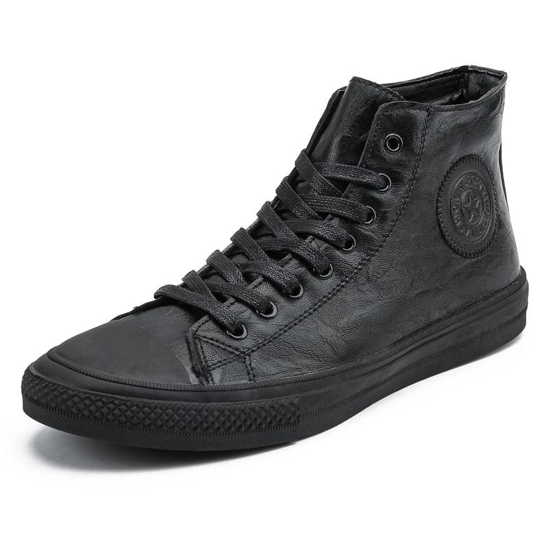 Leather High Tops Casual Sneakers Waterproof Lace Up Shoes-men-wanahavit-Black-7-wanahavit