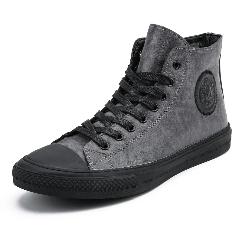 Leather High Tops Casual Sneakers Waterproof Lace Up Shoes-men-wanahavit-Gray-7-wanahavit